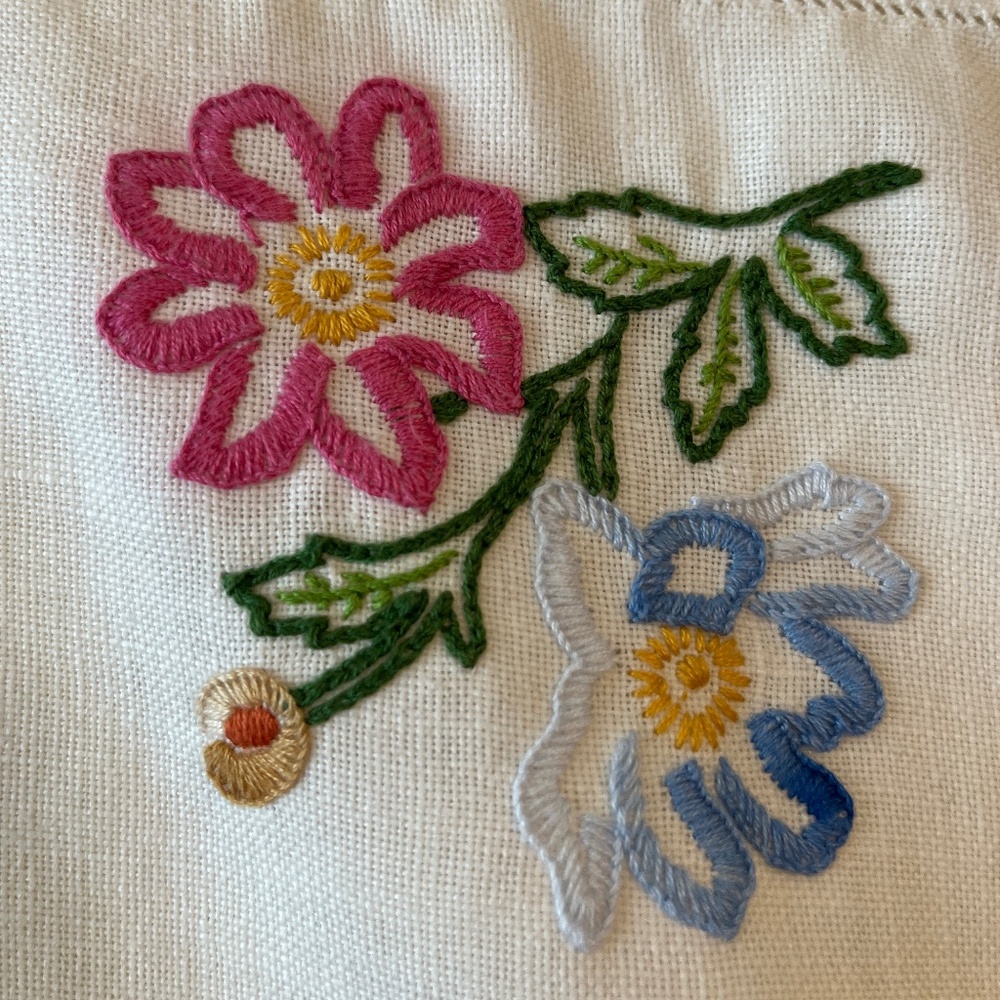 Embroidered floral linen square - Picture 2 of 10